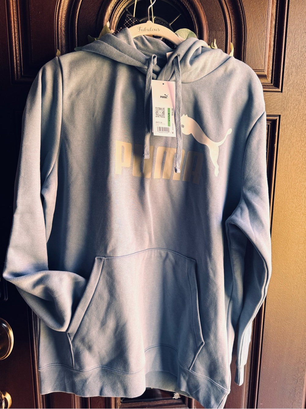 Puma Unisex Light Blue Crewneck Hoodie with Logo